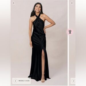 Revelry Athena Black Satin Dress